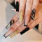 Luvadeyo Lot de 24 faux ongles longs pour femme, forme ballerine, acrylique naturel, à pression, pose complète, noir doré