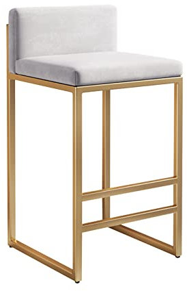 Lsoiup Barhocker aus Samt mit niedriger Rückenlehne, gepolsterte, armlose Mid-Century Barhocker für Kücheninsel, Home Pub, Weiß + Gold, Sitzhöhe 75 cm