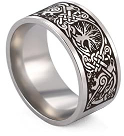 SIPURIS Tree of Life Ring for Men Odin's Raven Celtic Knot Viking Rings for Men Women Boys Stainless Steel Vintage Amulet Jewelry Size 7-13, 8 UK, Stainless Steel, No Gemstone