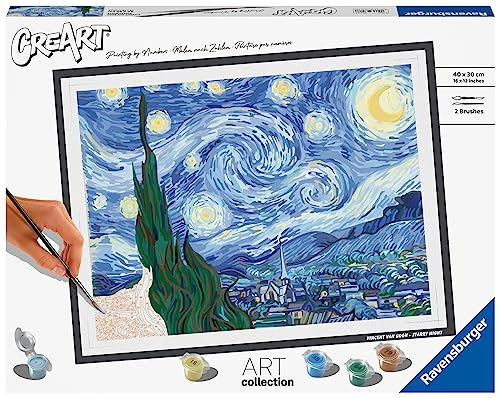 Ravensburger – CreArt Grand Format 30x40 cm – Van Gogh – La Nuit étoilée – Art Collection – Loisir créatif – Peinture par numéros Adulte - Activité détente et créative dès 12 Ans – 23518