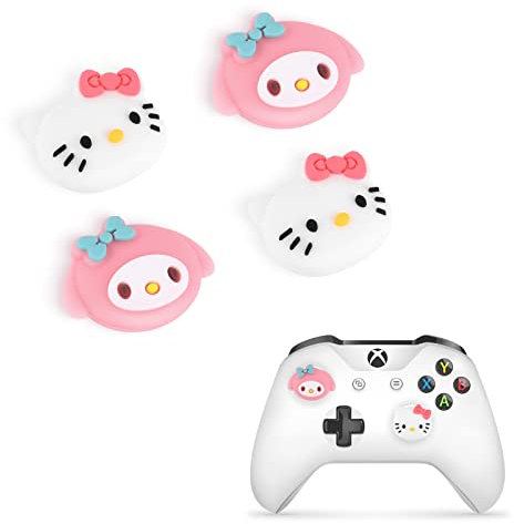 DLseego Hi Cat & Rabbit Daumengriffe-Kappen für Xbox One PS5 PlayStation4 DualSense Switch Pro Wireless Controller Steam Deck, weiches Silikon, japanische Cartoon-3D-Joystick-Abdeckung, 4 Stück