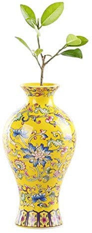 YlobdolY Kleine Keramische Vase Für Blume Handmade Elegant Vintage Chinese Hand-Painted Porcelain Dekorative Gelb Emaille Glasiert Vasen Für Büro Home Decor,K