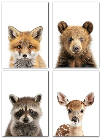 LAVEMA Bilder Kinderzimmer Tierbilder Deko Waldtiere | Poster A4 ohne Bilderrahmen | Wandbilder Junge Mädchen | Wanddeko Kinderzimmer | Babyzimmer Deko | Wandposter
