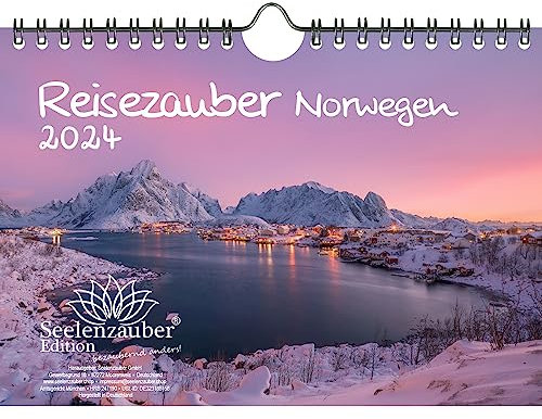 Reisezauber Norwegen DIN A5 Wandkalender für 2024 Oslo Norwegen - Geschenkset Inhalt: 1x Kalender, 1x Weihnachts- und 1x Grußkarte (insgesamt 3 Teile)