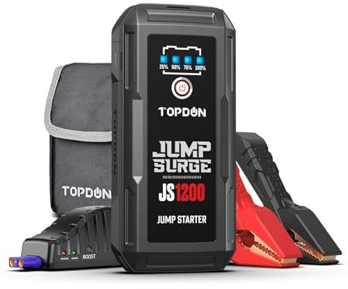 TOPDON Power bank JS1500, 1500 A 12 V Booster di avviamento automatico (fino a 6,5 l di benzina o 4 l diesel) con cavo di serraggio intelligente, ricarica rapida USB LED