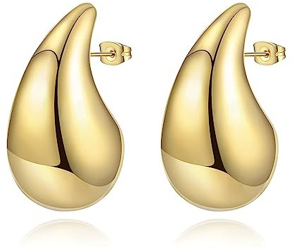 YeGieonr Chunky Ohrringe Dupes für Damen, Leichte Edelstahl Waterdrop Open Hoops, hypoallergene 18K vergoldete Ohrringe Modeschmuck für Frauen und Mädchen