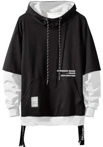 Moshtashio Men's Hoodies Pullover Hooded Sweatshirt Top Blouse Casual Hoody with Pocket(1 Black-white,XL)