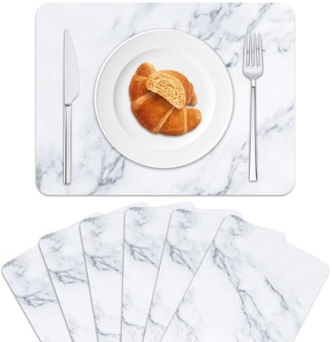 Marmor-Kunststoff-Tischsets, Set mit 6 Marmor-Tischsets, Marmor-Design, abwischbar, waschbar, recycelbar, für drinnen und draußen, hitzebeständig, Küche, Esstisch