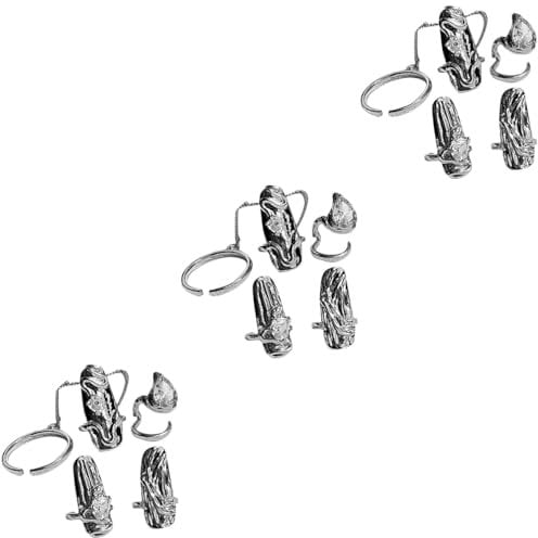 FOMIYES 3sets Unique Statement Nail Rings Rhinestones Stylish Finger Nail Decor 4pcs*3