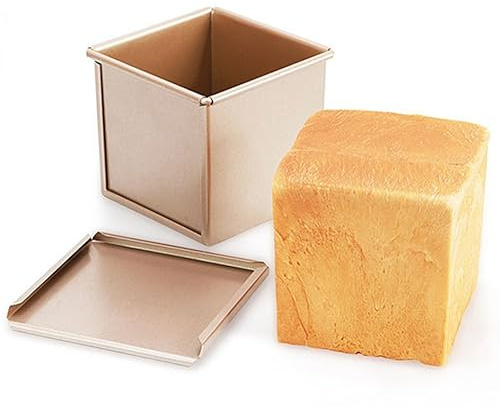 Yannjie Brotbackform mit Deckel, Mini-Kastenform Karbonstahl TeigkapazitäT Toastbrot Backform, Antihaftbeschichtet, Rechteckige, Flache Toastbox zum Backen im Ofen Oven Baking