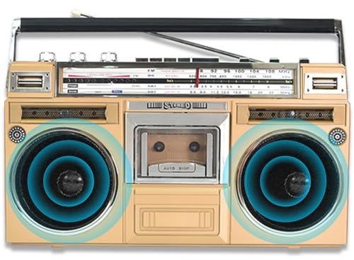 Multi Functional Radio Speaker 80s Style Classic Vintage Speakers Portable Bluetooth Vintage Cassette Radio with U Disk/SD Card/TF Card for Gift Elder Children Champagne