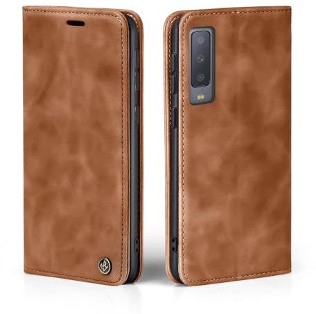 LBH Handyhülle für Samsung Galaxy A7 (2018) in Hellbraun mit Karten- und Geldfach Smartphone Hülle mit Standfunktion Flip Case Schutzhülle Magnetverschluss Vintage