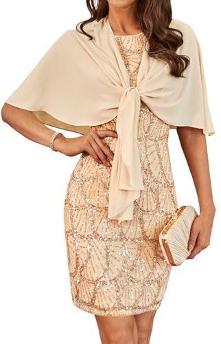 GRACE KARIN Women Sequined Dress with Coat Mini Bodycon Wrapped Banquet Dress for Christmas Winter Champagne Gold 18