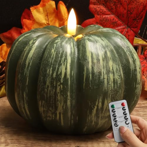 RGQSUN [Timer] Fall Pumpkin Flameless Candles Flickering LED Candles Battery Operated Pumpkin Lights Fall Table Decor for Home,Halloween,Thanksgiving