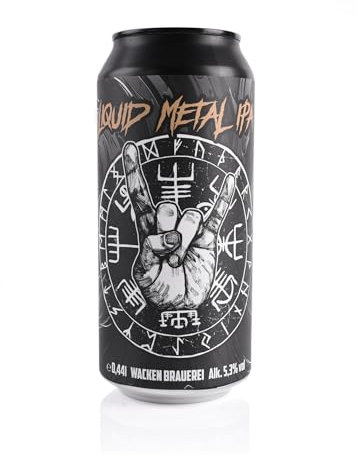 Beer of The Gods - Wacken Brauerei – Liquid Metal - IPA - Dosenbier - 0,44 l - 5,3% vol. - Viking Craft Beer aus der Dose - Party Festival Heavy Metal (6 Dosen)