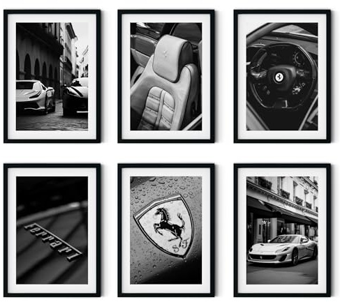 MJ-GRAPHICS® - Mood Poster Set Ferrari Vintage - Wohnzimmer Deko Schlafzimmer Büro Kinderzimmer - Ferrari-Liebhaber Wandposter - 6xA2 Art Kunstdruck - Oldtimer, Mode Fashion, Vintage - ohne Rahmen