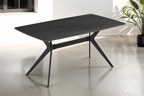 SAM Esstisch 160 x 90 cm Florenz, dunkelgrau Matte Keramikplatte, Esszimmertisch/Keramiktisch mit runden Ecken, dünnes X-Gestell aus Metall Schwarz, pflegeleichter Tisch aus Keramik