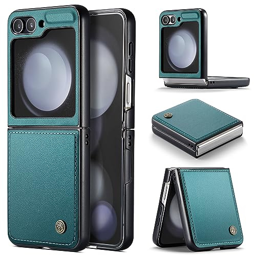 Rerzoiro for Samsung Galaxy Z Flip 5 Case, Premium PU Leather Case Anti Scratch Slim Phone Shockproof Protective Phone Cover for Samsung Galaxy Z Flip5, Blue-Green
