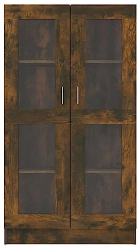Hommdiy Vitrinenschrank Wohnzimmer,Glas Vitrine Hochglanz mit Glastüren Räuchereiche 82,5x30,5x150 cm Holzwerkstoff
