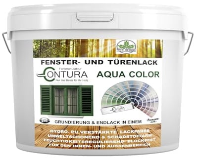 Farbmanufaktur CONTURA Nur das Beste für ihr Holz Fensterlack Türenlack 2 Liter Glänzend nach RAL mit Pinsel Möbellack Innen und Außen Holzlack Metalllack (RAL 6005 Moosgrün, 2 Liter)