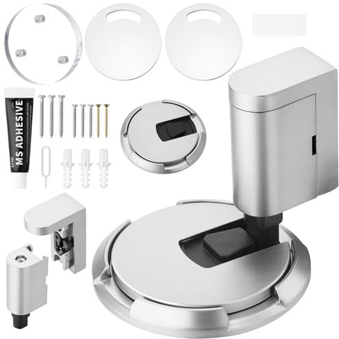 saerryor Mechanical Door Stopper, Punch-Free Floor Mount, Adjustable Silent Door Stop with Adhesive Height Pads, No Screw Installation for Home Office, Brushed Nickel