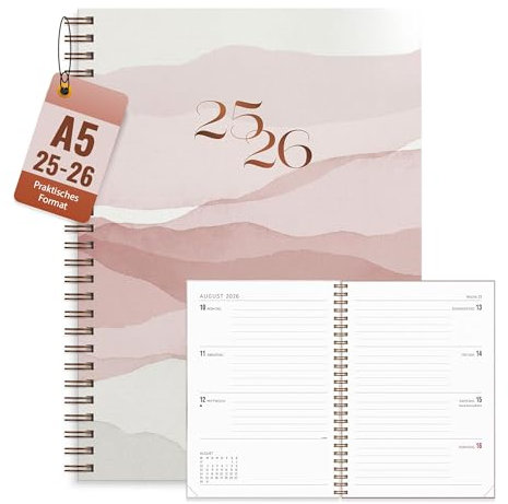 Burde Senator A5 Story Beige – A5 Buchkalender 2025/2026 mit Wochenübersicht, Terminplaner & Organizer für Lehrer, Schüler & Studenten, stilvoll & funktional