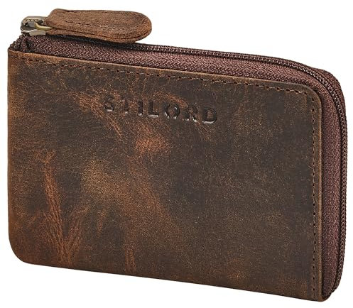 STILORD 'Keyon' Porte Clef Voiture Cuir Veritable Elegant - Mini Porte Monnaie Femme & Homme pour Cartes et Pièces - Porte-Clés et Porte Carte avec Blocage RFID, Couleur:Kreta - Brun
