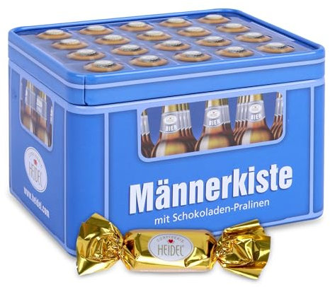 Heidel Männerkiste Schokolade Pralinen im Bier Kasten-Design – Männergeschenke für Papa, Opa, Bruder, Partner – Perfekt für Geburtstag, Vatertag & Dankeschön – Süßigkeiten mit cremiger Füllung