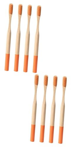 WRITWAA 2 Sätze Bambus Zahnbürste Schlüssel Öko Reisen Empfindlich Zahnbürste Fest n Reise Für Erwachsene Ultra Weich Zeichenkohle Hölzern Orange 4 Stück * 2
