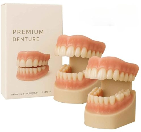 Premium Denture, Premium Dentures, Dentures False Teeth Set, Silicone Denture Full Mouth for Men Women (2pcs)
