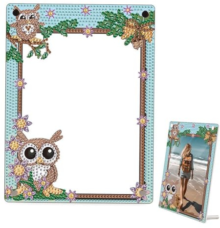 CXINLky 5D Diamond Art Painting Bilderrahmen 21x21x2cm für Fotos und Bilder, Kreativ DIY Diamant Art Bilderrahmen Set Tischdeko Home Office Dekoration-01-Eule