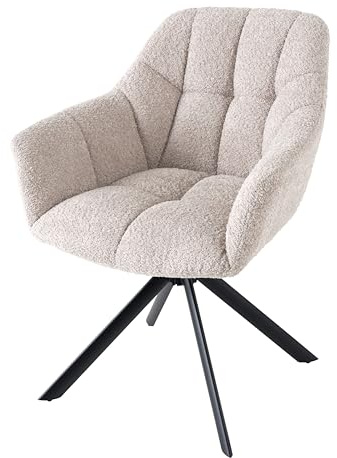 Riess Ambiente Drehbarer Stuhl Papillon - beige schwarz - Bouclé Stoff Metallgestell - Esszimmerstuhl mit Armlehne 180° Drehfunktion