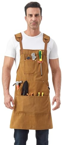 Nanxson Canvas Arbeitsschürze, Werkzeugschürze, verstellbar Holzschürze | mehrere Taschen Schweißerschürze Latzschürze mit Kreuz Rücken für Garten, Grill, Industrie, Handwerker