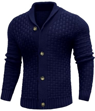 Zaitun Men's Shawl Neck Cardigans Waffle Knitted Jumper Casual Button Cardigan Warm Long Sleeve Sweater