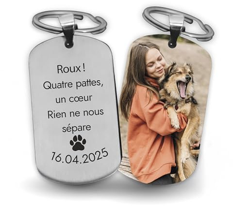 LAUBLUST Porte-clés personnalisé avec photo et texte, avec boîte cadeau | Argenté, Noir, Blanc – Cadeau personnalisé pour Noël & anniversaire pour la famille, les amis & les propriétaires de chiens