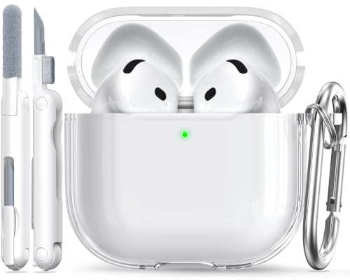 RFUNGUANGO AirPods 4 Hülle Transparent TPU Reinigungsset, Weiß | Weiche transparente TPU-Schutzhülle passend für Apple AirPods 4 Modell 2024 mit praktischem Reinigungsset
