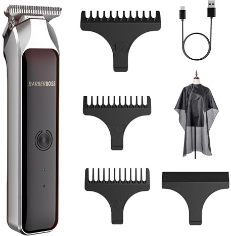 Barberboss Bartschneider für Herren, T-Blade-Gesichtstrimmer, USB-Ladegerät für Männer, 3 Kammaufsätze, kompakter kabelloser Bartschneider mit LED-Anzeige