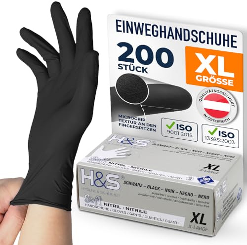 ISC Hygiene & Safety Einweghandschuhe Nitril – Schwarz, XL, 200 Stück | latexfrei, Handschuhe Einweg, Einmalhandschuhe, Nitrilhandschuhe, Gummihandschuhe, puderfrei
