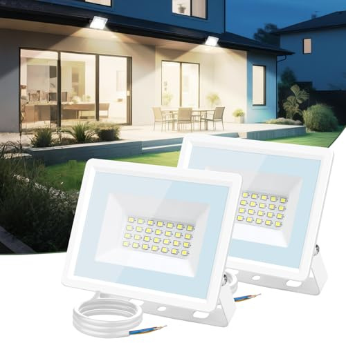 Aigostar Foco LED Exterior 20w,1650LM Foco Proyector LED,IP65 Impermeable Luz de Seguridad,Natural 4000K Luces led exterior, Para Jardín, Patio,Garaje,Paquete de 2