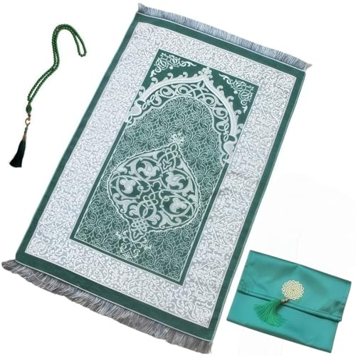 GROWZELT Gebetsteppich to Go mit Elegant Gebetskette Islam und Tasche | Gebetsteppich für Frauen und Männer | Prayer Mat Wird in Einer Schönen Geschenkbox Geliefert