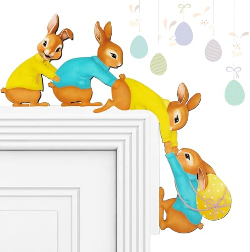 Türrahmen Deko Ostern, Lustige Osterdeko Tür, Doppelseitig Osterdeko Türecken, Dekorationen Osterhase aus Holz, Türrahmen Holz Dekoration Ostern für Fenster, Kamin, Kühlschrank