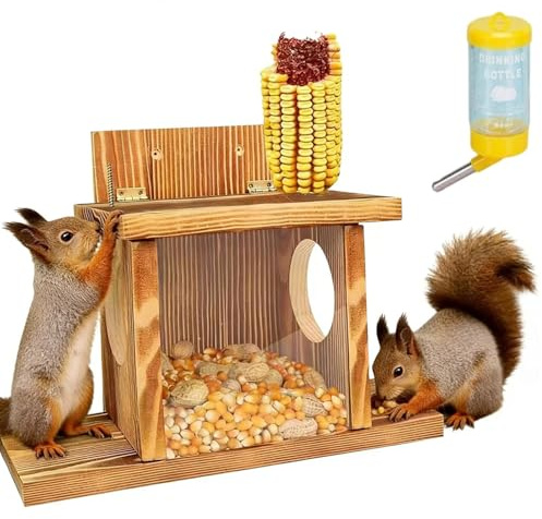 Mangiatoia per scoiattoli | Legno Resistente alle Intemperie Robusto - Casa Mangiatoia per Scoiattoli Esterni Inverno - Per Nutrire Tamias e Altri Animali Selvatici con Noci e Mais per Casa