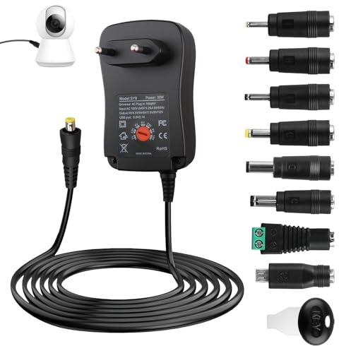 30 W Adattatore di alimentazione universale DC 3 V/4,5 V/5 V/6 V/7,5 V/9 V/12 V | Invertito Alimentatore Trasformatore con 8 prese per Router, TV Box Strip Led, Computer Portatile, Fotocamera(2A