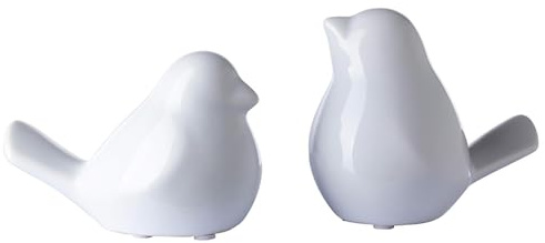 Fink Deko Vögel 2er Set aus Keramik 12 x 10 cm - weiße Vogelfiguren in Abstrakter Form - dekoratives Vogel-Paar zum Aufstellen für Wohnbereich und Tischdekoration