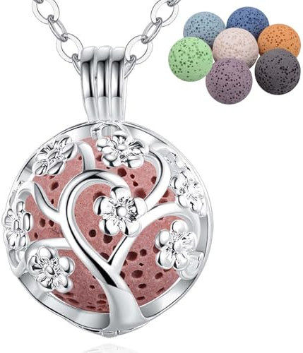 INFUSEU Collier Parfum Diffuseur, Collier Huile Essentielle Femme Bijoux Sautoir Femme Long Ambre Fantaisy Long Collier Naturelle