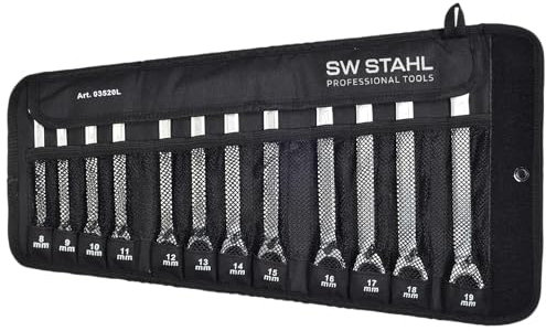 SW-Stahl 03520L Gabelringratschenschlüssel Satz 8-19 mm 12-teilg I Ringschlüssel mit Umschalthebel I 72 Zähne I Maulschlüssel mit Ringratsche I Ringratschenmaulschlüssel Set