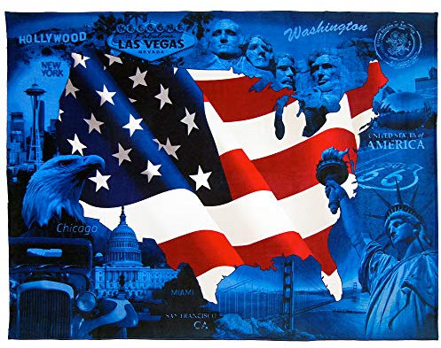 Extra großes Strandtuch mit USA-Karte, 147 x 188 cm, amerikanische Flagge, Adler, Freiheitsstatue, Vegas, 100 % Baumwolle, Velours, Stranddecke (147,3 x 188 cm, blau, rot)
