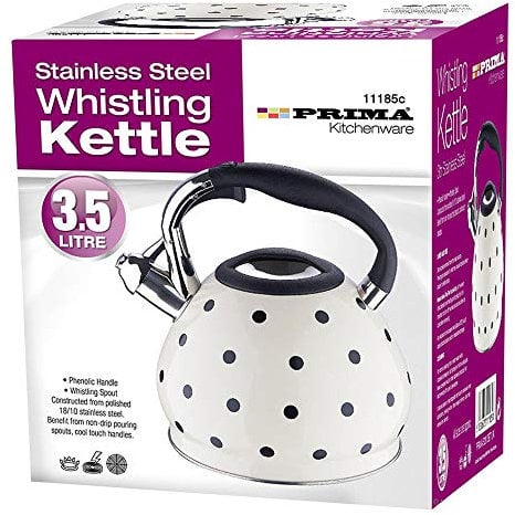 New White Polka Dot 3.5L Stainless Steel Whistling Kettle for Gas & Electric Hobs