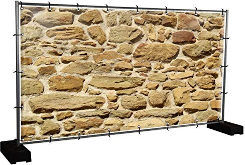 Steinwand Motivbanner Garten, Sichtschutz, Gartendeko, Plane, verschiedene Motive (PVC - 340 x 173 cm) (Steinwand (3124))