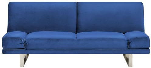 Beliani 2-Sitzer Schlafsofa Samt Marineblau mit Metallkufen verstellbare Armlehnen York